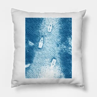 Canoeing journey in cyan Pillow