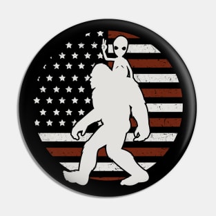 Bigfoot Usa Flag Funny Alien 4th of july Pin