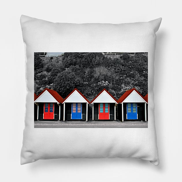 Bournemouth Beach Huts Dorset England Pillow by AndyEvansPhotos