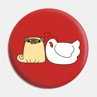 Pug and Chicken Love Pin