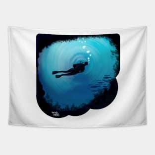 Floating in the blue ocean Tapestry