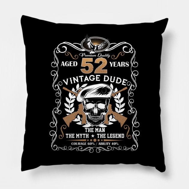 Skull Aged 52 Years Vintage 52 Dude Pillow by Hsieh Claretta Art