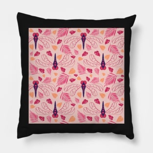 Red Dragonfly and Orange Leaf Pattern on Pink Pillow