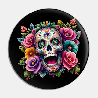 Sugar Skull Art - Bouquet of Bones Pin