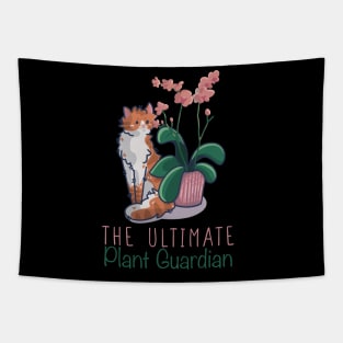 The Ultimate Plant Guardian - Orange and white cat with orchid Tapestry