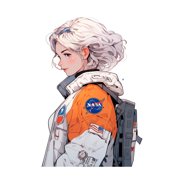 Nasa Cool Astronaut Girl in Space parka Original Illustration T-Shirt by luna doodle shop