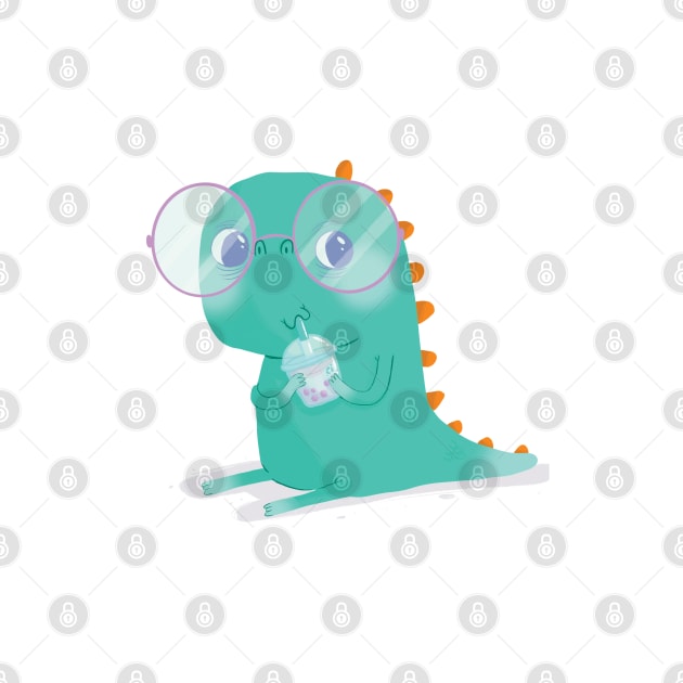 Dino drinking boba tea!! by Peanuttiedesign