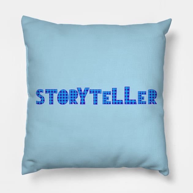 Storyteller blue and black check Pillow by PetraKDesigns