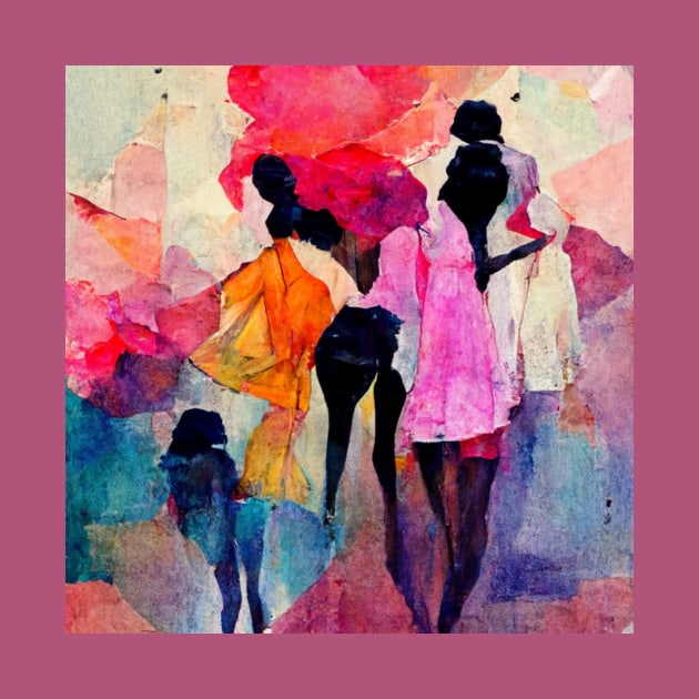 Abstract design of ladies wearing colorful dresses. by Liana Campbell