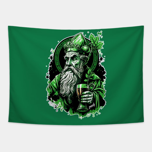 Funny Drunk Saint Patrick Drinking a Green Beer Graffiti by gnarly Tapestry by ChattanoogaTshirt