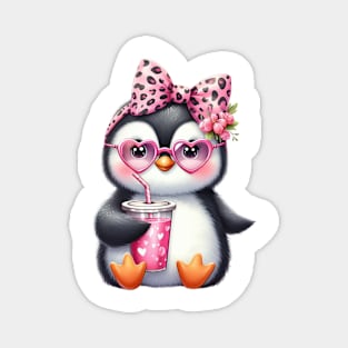 Valentine Penguin Drinking Ice Cream Magnet