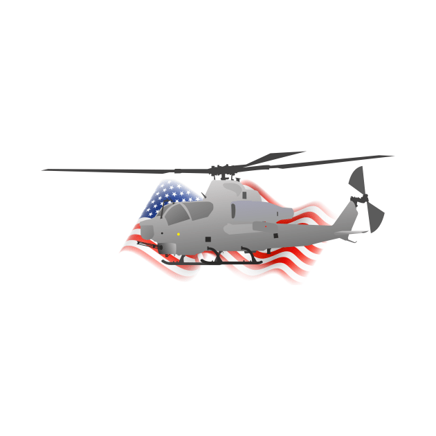 Grey Attack Helicopter with American Flag by NorseTech