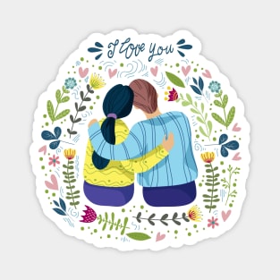 couple floral I love you Magnet