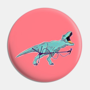 Retro dotted dinosaur with microphone Pin