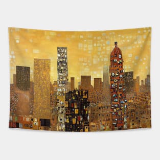 New york city painting Klimt style,cityscape painting with gold colors Tapestry