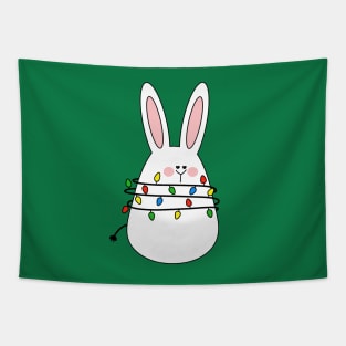 Bunny tangled in a string of Christmas lights Tapestry