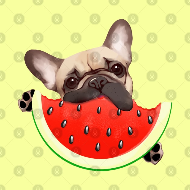 French bulldog and Watermelon, summer time with frenchie by Collagedream