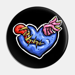 Zombie Heart Tongue and Fingers Blue Valentines Day Pin