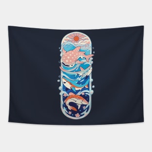 Oceanic Paradise: Sun, Sea, and 4 Types of Sharks Tapestry