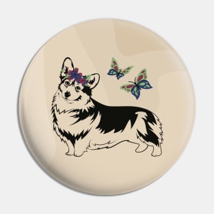 Welsh Corgi Pembroke with Flower and Butterfly Pin