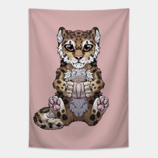 Cute Amur Leopard Drinking Tea Coffee or Hot Chocolate Tapestry