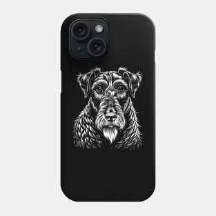 Airedale Terrier Dog Portrait White on Black Phone Case