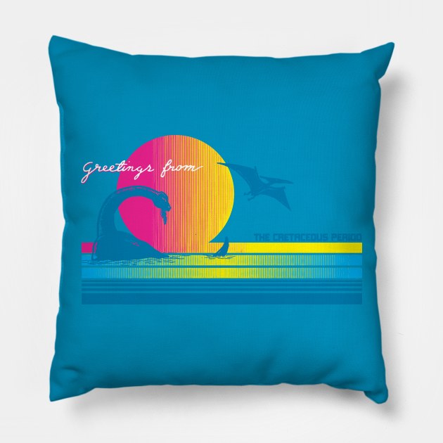 Greetings From The Cretaceous Period Pillow by brockart