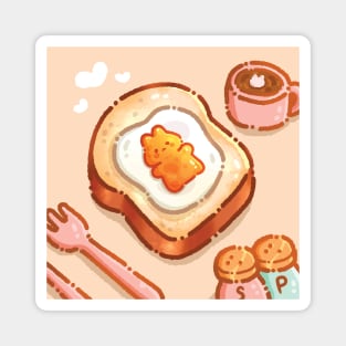 Egg sunny side up toast and cozy bunny with background Magnet