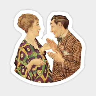 Flirting between vintage art nouveau valentine couple Magnet