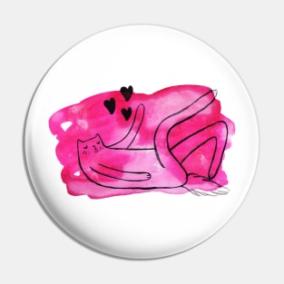 Pink Long Leggy Love Cat Watercolor Pin