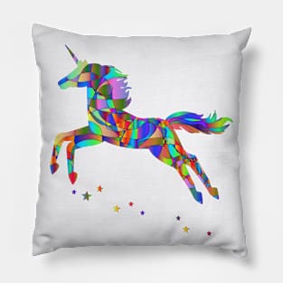 Jumping flying multicoloured unicorn cartoon Pillow