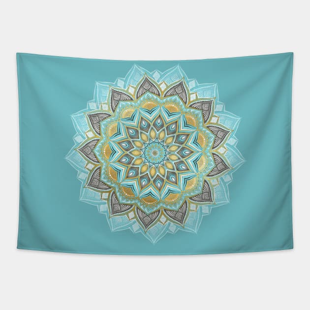 Cyan & Golden Yellow Sunny Skies Medallion Tapestry by micklyn