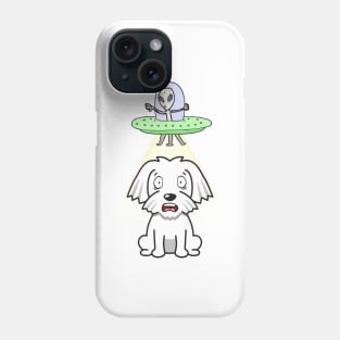 Cute white dog is abducted by aliens Phone Case