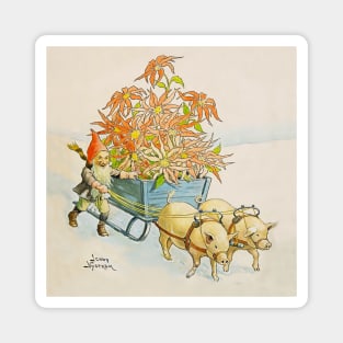 “Poinsettia Wagon” by Jenny Nystrom Magnet