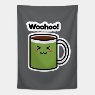 Woohoo! | Coffee | Charging | Low Battery | Cute Kawaii | Gray Tapestry