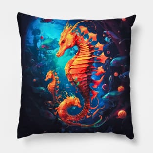 Seahorse Dreams, Surreal Doubled headed Seahorse and Otherworldly Sealife Pillow