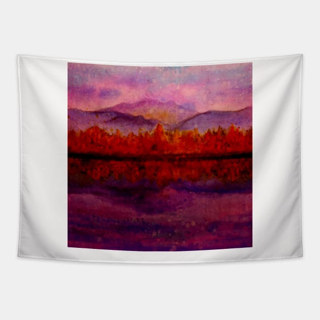 Landscape Neck Gator Pink Mountains Forest Fall Reflections Tapestry by DANPUBLIC