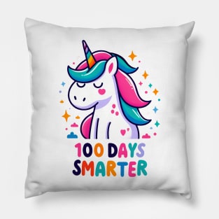 100 days smarter, colorful playfull unicorn Pillow