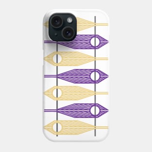 Geometric Feathers in Gold and Purple on White Phone Case