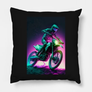 Cyber Future Dirt Bike With Neon Colors Pillow