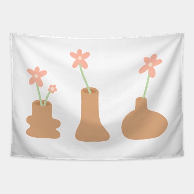 Danish Pastel Minimal Flowers in Funky Vases in Warm Neutrals Tapestry by JuneNostalgia