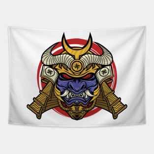 Samurai With Oni Mask Tapestry