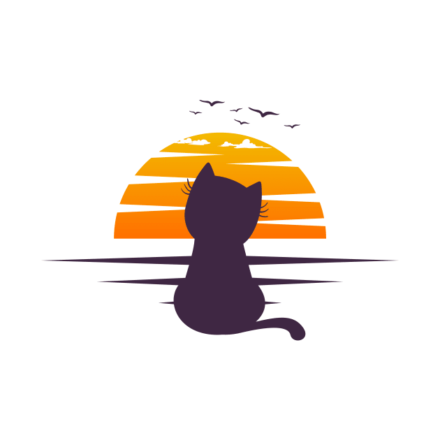 Cat Watching Sunset by Qprinty