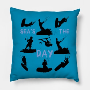 Kitesurfer Pattern Black Silhouette Seas The Day Quote Pillow