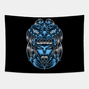 Artwork Illustration Abstract Face In Blue Monsters Mouth Tapestry