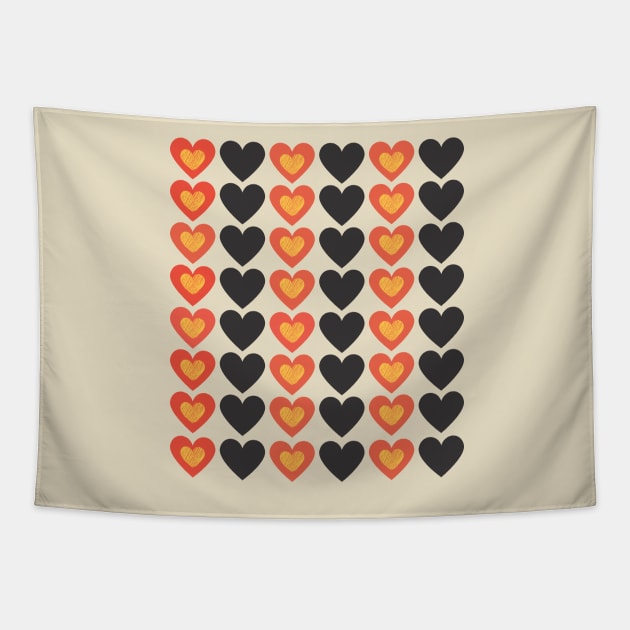 Red & Black, Multicolored Hearts Tapestry by ViralAlpha