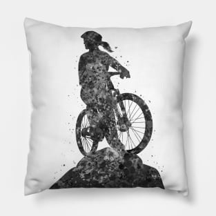 Mountain biker girl black and white Pillow