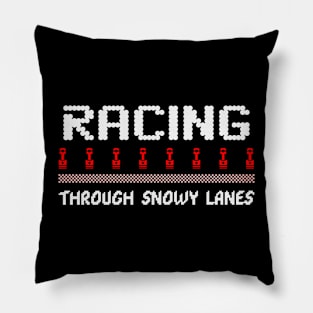 Racing Through Snowy Lanes Funny Christmas Piston Rod Checkered Flag Xmas Racer Pillow