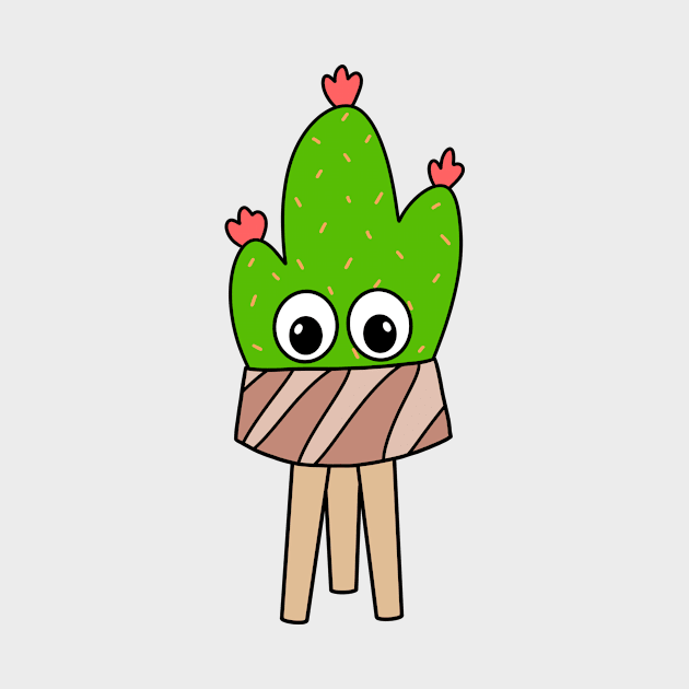 Cute Cactus Design #302: Prickly Pear With Flowers In Wood Planter by DreamCactus