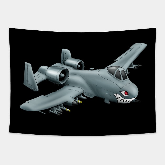 A10 Warthog Tankbuster Cartoon Tapestry by Funky Aviation